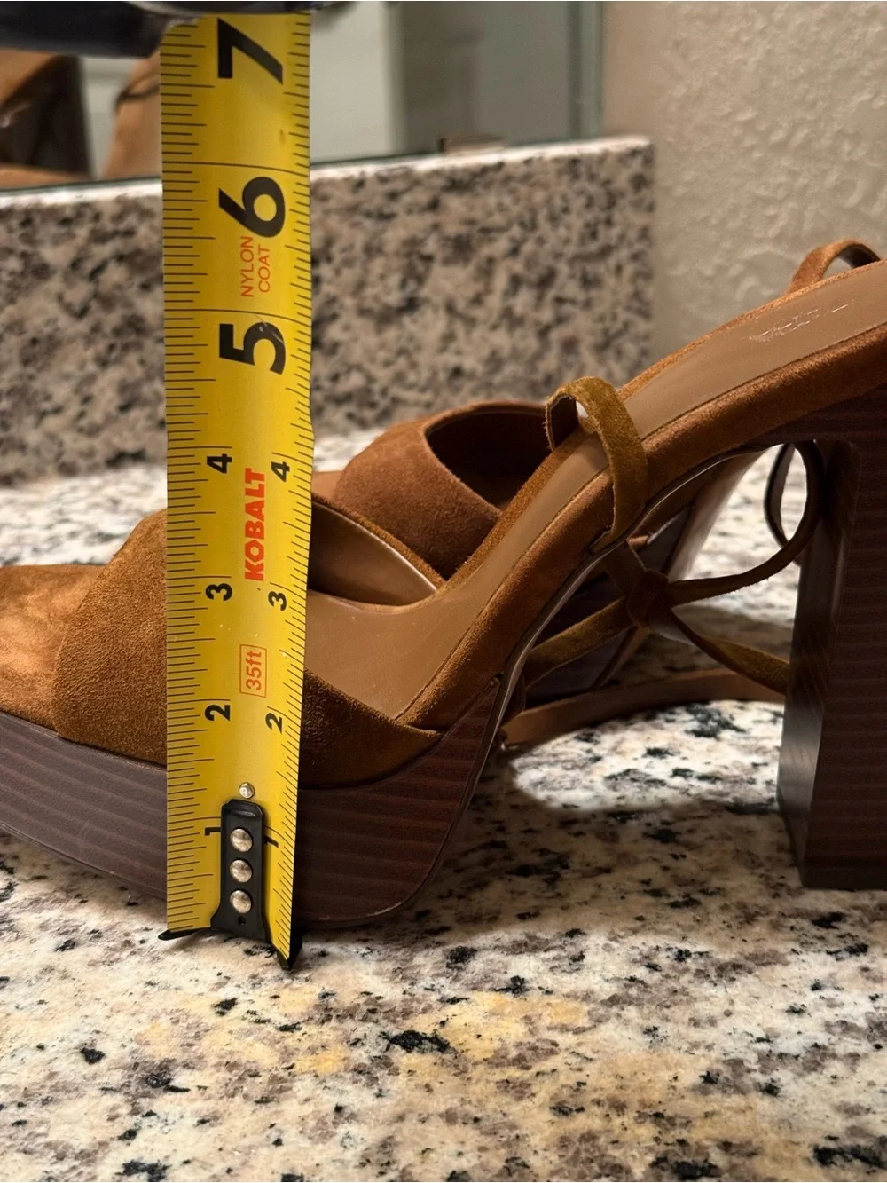 ZARA Chestnut Brown Suede Platform Block Heel Sandals